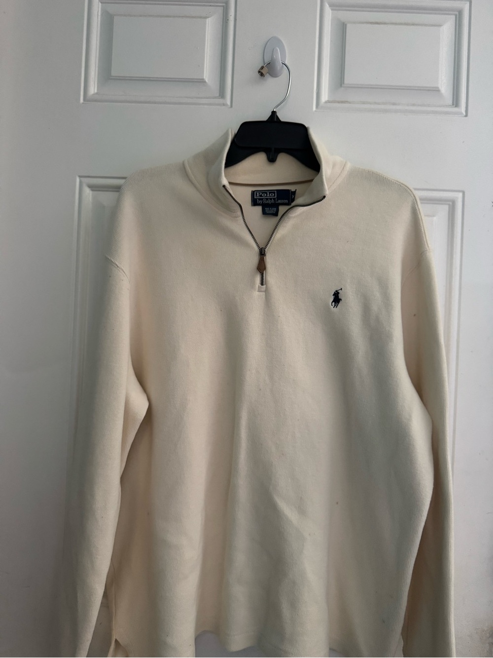Ralph Lauren Men’s Cream Zip-Neck Sweater with Navy Pony
